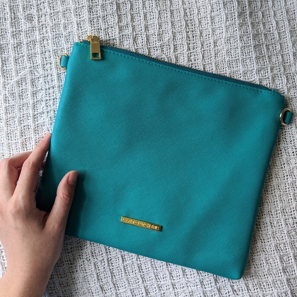 Green Blue Small "Can't Clutch This" Confetti Purse Studio DIY Makeup Travel Bag - Picture 8 of 8